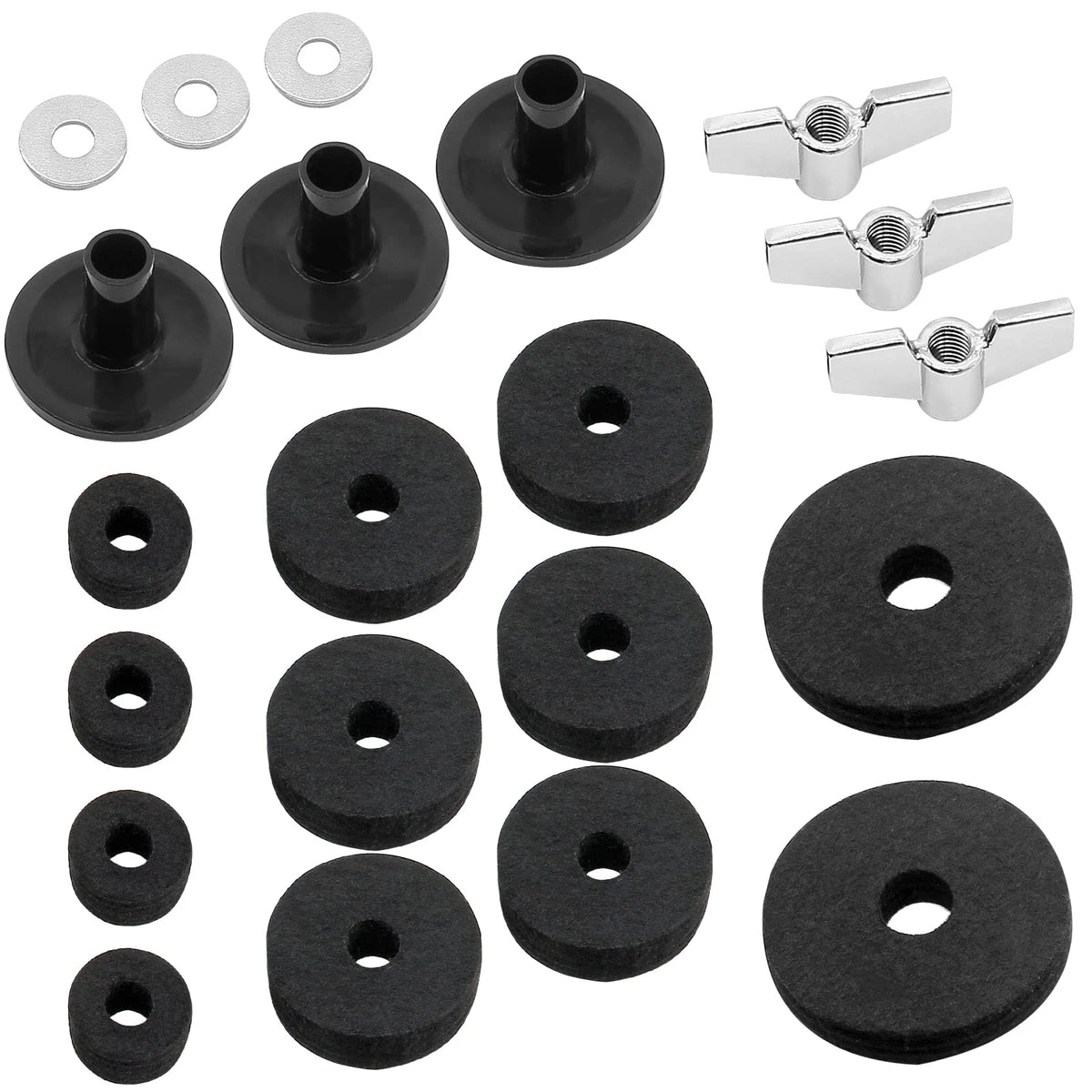 Biaungdo 23 Pcs Cymbal Replacement Accessories Set - Felts, 24 Pieces, Black