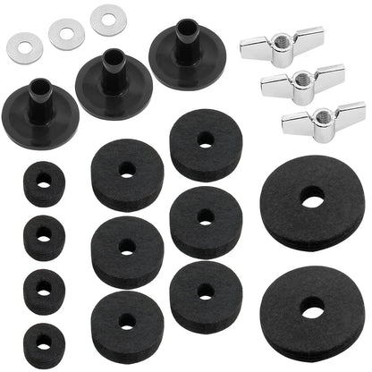 Biaungdo 23 Pcs Cymbal Replacement Accessories Set - Felts, 24 Pieces, Black