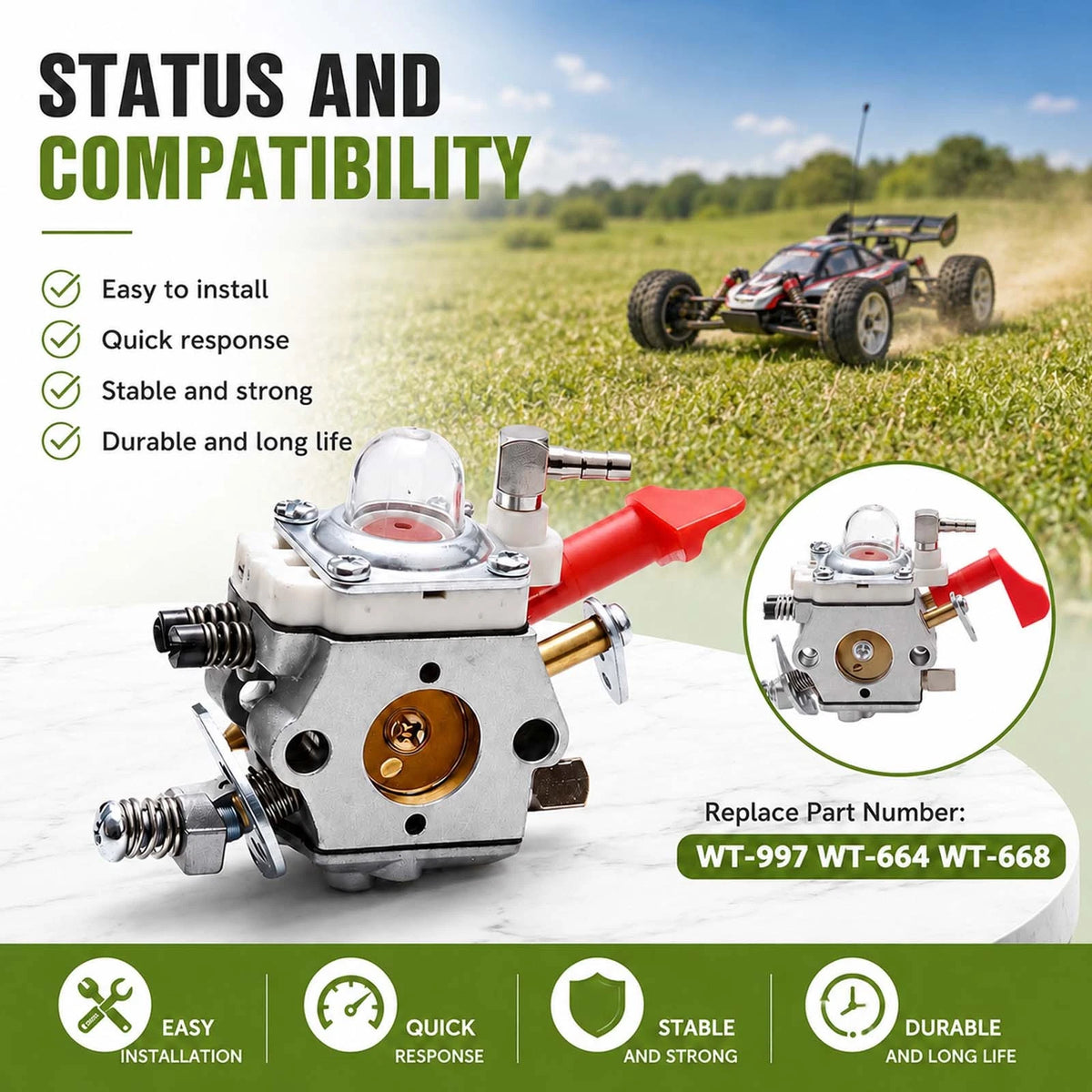Replacement Carburetor Kit for Walbro WT-997 WT-664 WT-668 Fits for Rovan 30.5cc