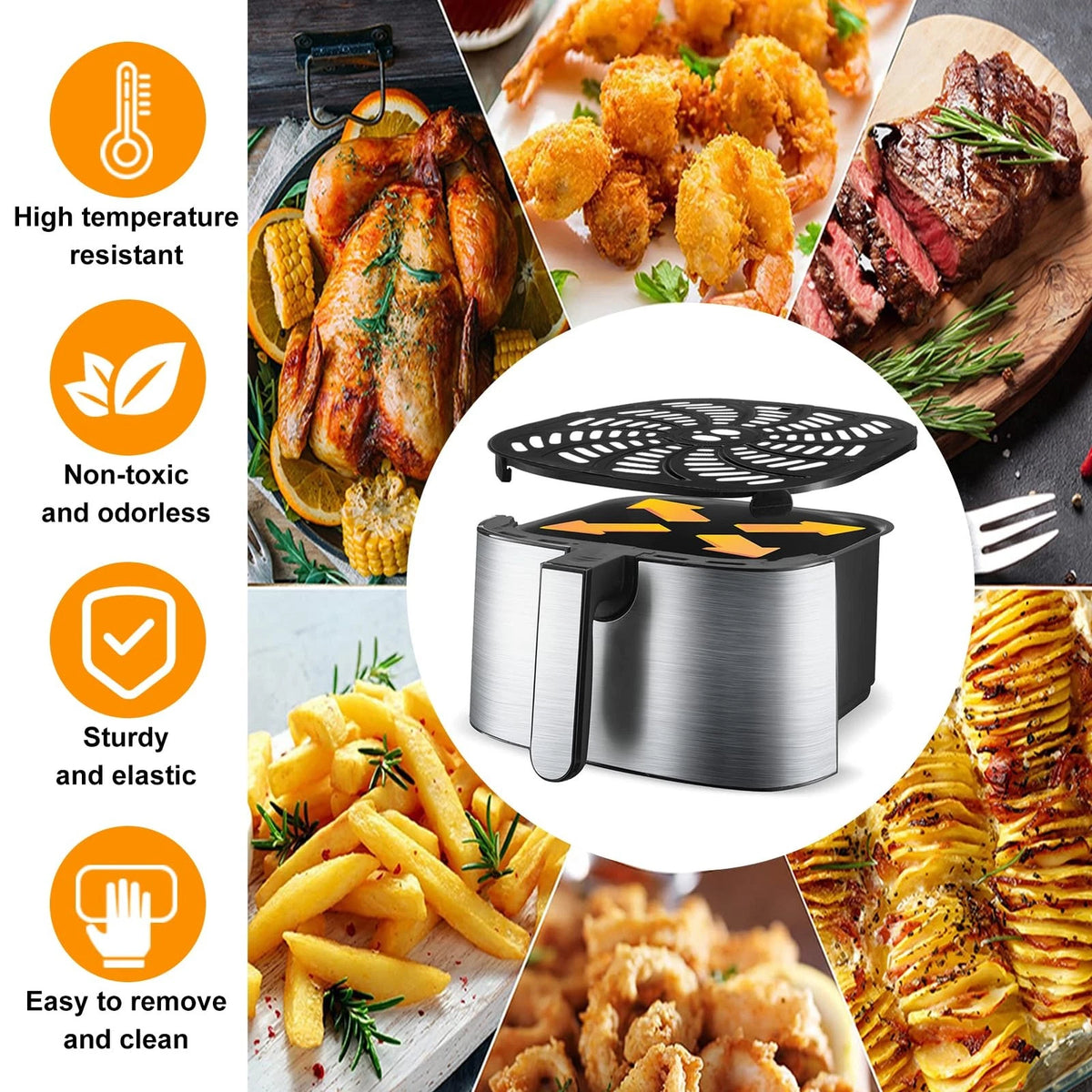 GWYXC Air Fryer Replacement Parts Compatible with 8QT for Gourmia, Silver