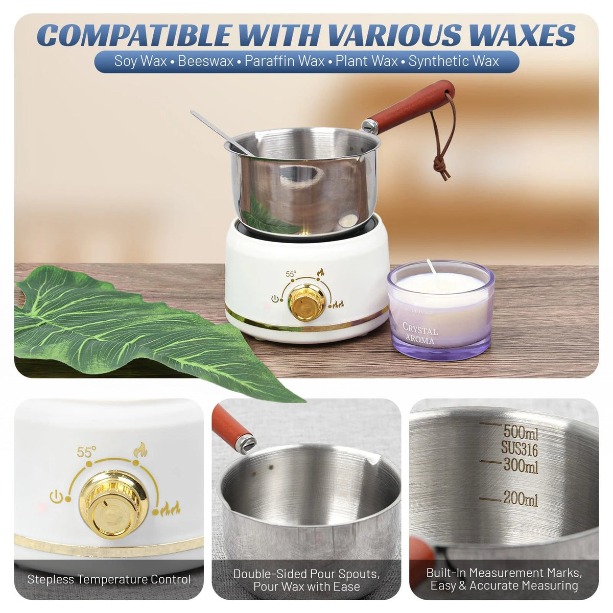 Deexun Wax Melting Pot Electric Melter for Candle Making,Candle off-white