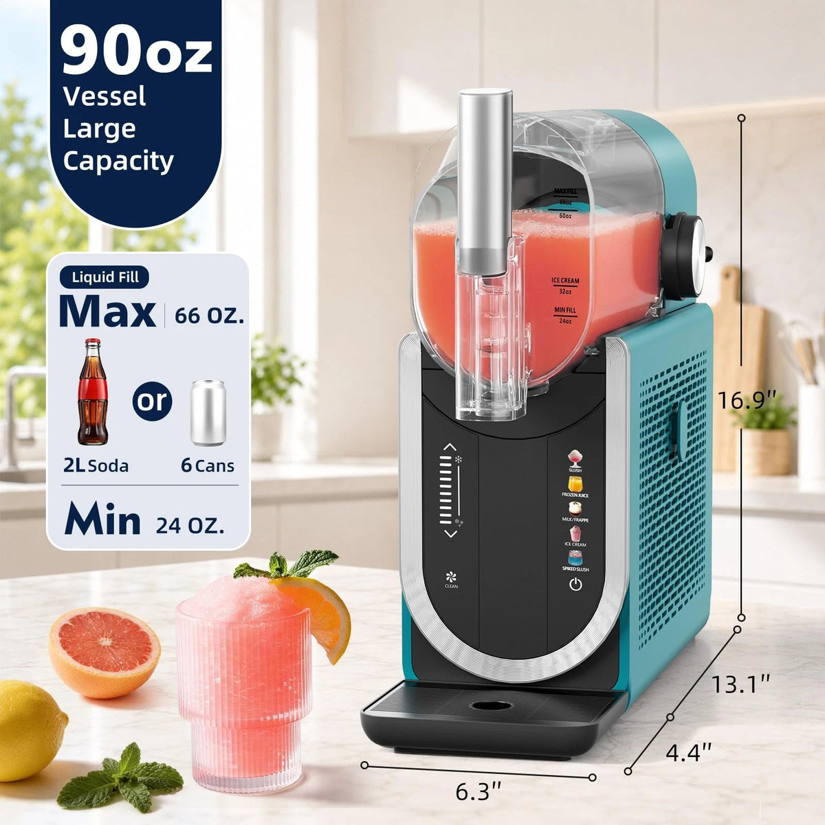 Slushie Machine No Ice Needed, Slushy for Home, 5 Large, DARK GREEN