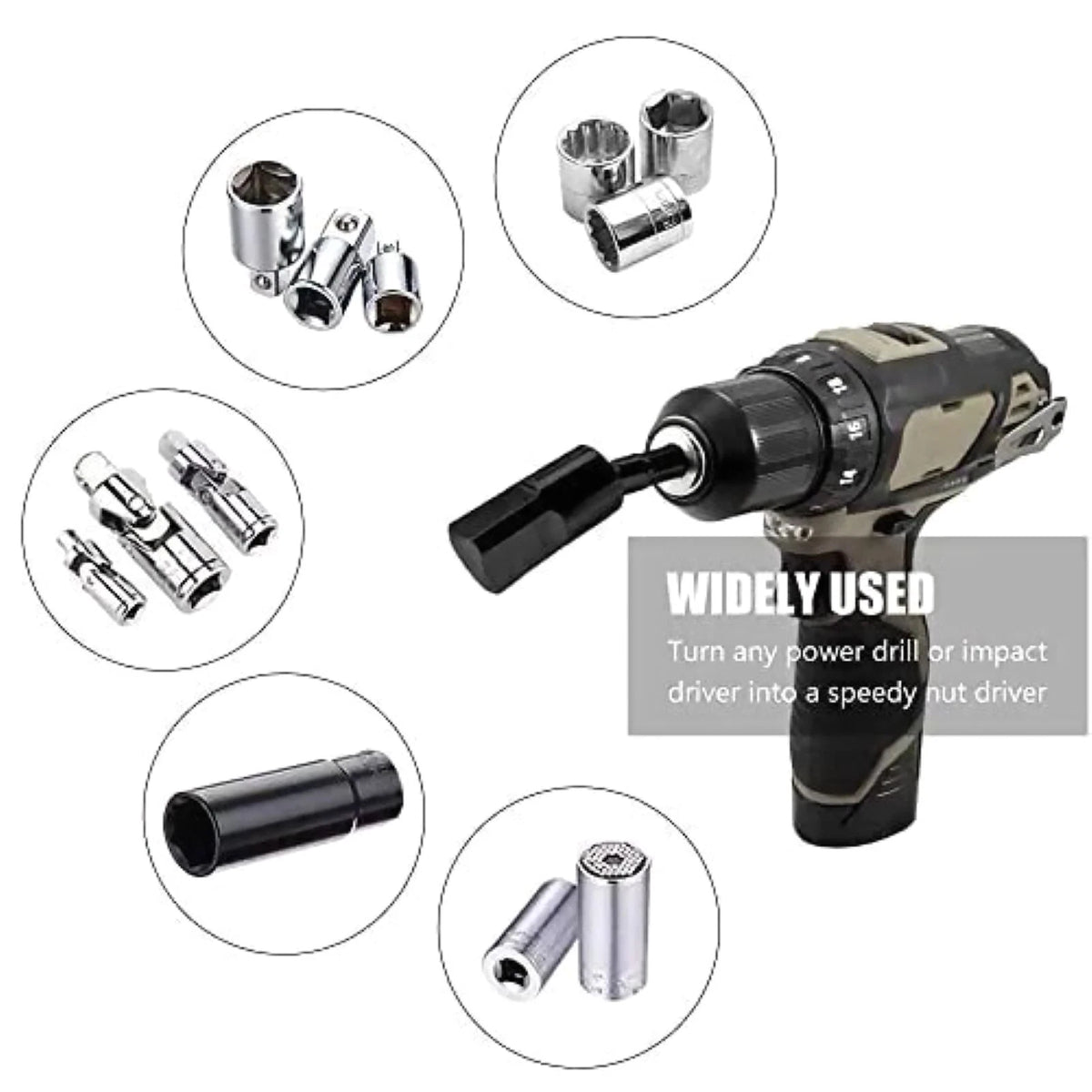 3pcs 360 Degree 1/4in Hex Shank 1/4in 3/8in 1/2in Extension Socket Adapter