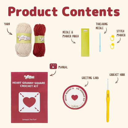 Yeezhee Crochet Kit for Beginners, Granny Square Starter Small, Heart
