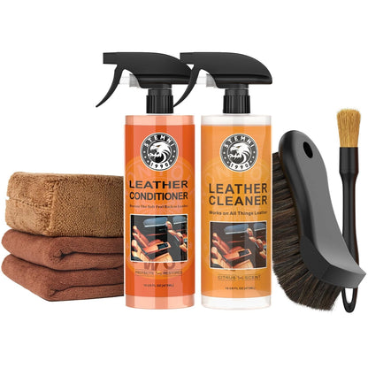 Car Leather Cleaner and Conditioner Kit, Care Cleaning Kit with Brown