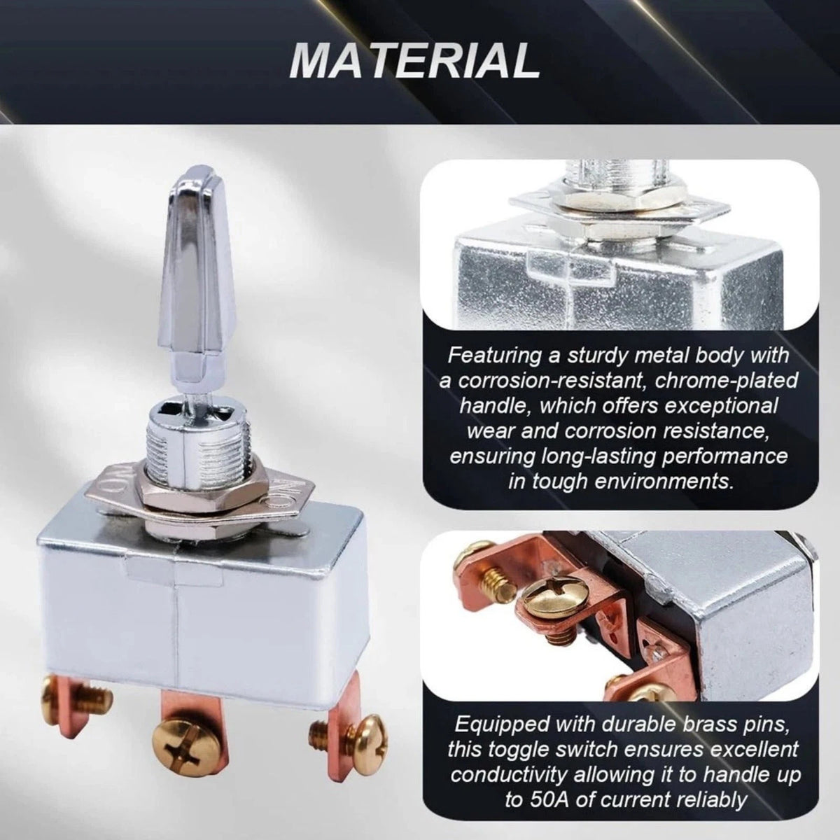 50A 12V DC Toggle Switch 3 Position ON-OFF-ON Pre-Wired for Vehicle Installation