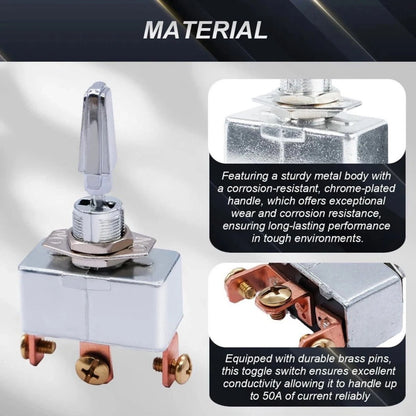 50A 12V DC Toggle Switch 3 Position ON-OFF-ON Pre-Wired for Vehicle Installation