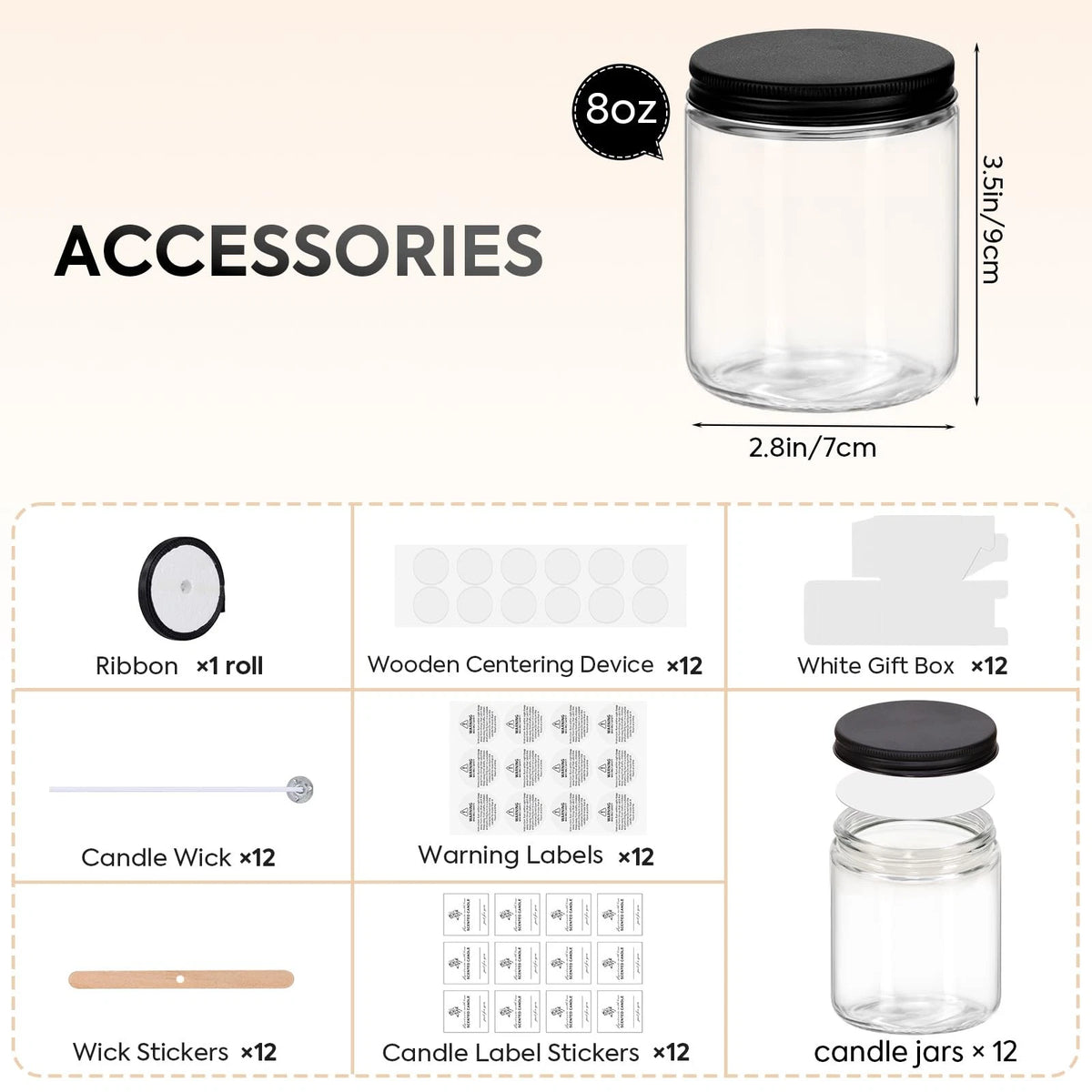 FavorFlavor Glass Jars for Candle Making: 12P 8oz 12×8oz, Black Lids-12pcs