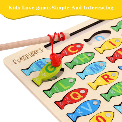 Magnetic Wooden Fishing Game Toy for Toddlers, Alphabet Medium, Multicolor