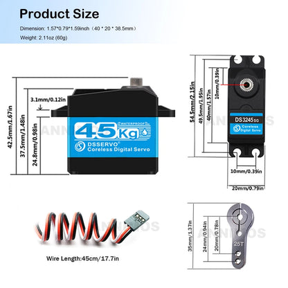 ANNIMOS 45KG High Torque Servo 8.4V Coreless RC Steering 45KG-270°