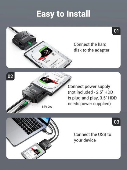 UGREEN SATA to USB 3.0 Adapter Cable for 3.5 2.5 Inch SSD/HDD Hard Black