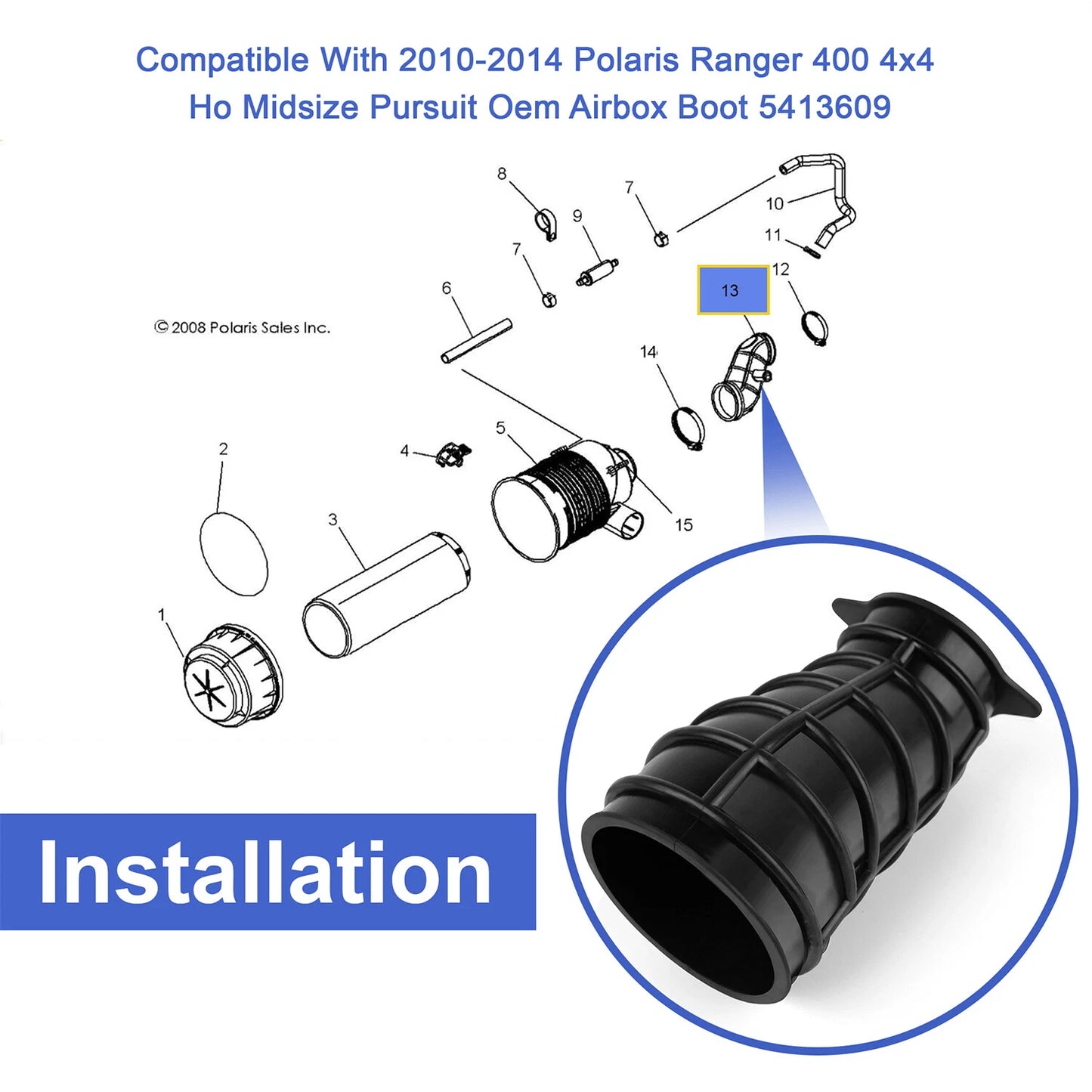 For 2010-2014 Polaris Ranger 400 4x4 HO Midsize Pursuit Oem Airbox Boot 5413609
