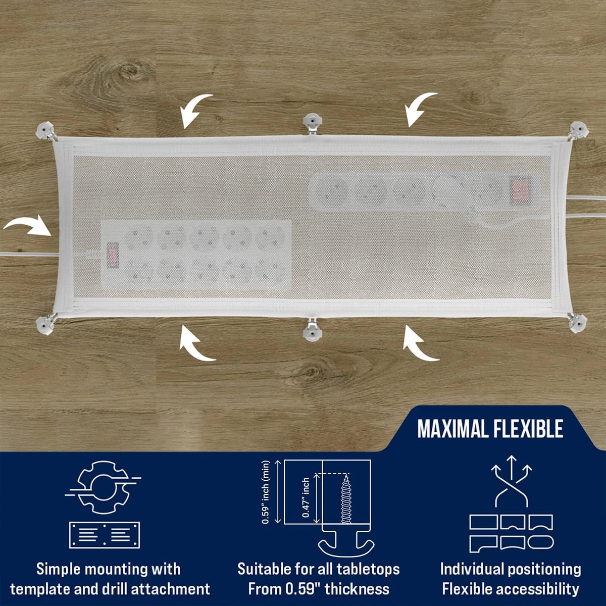 Cable Management net - Under Desk Wire - 63,5 x 24 cm, White