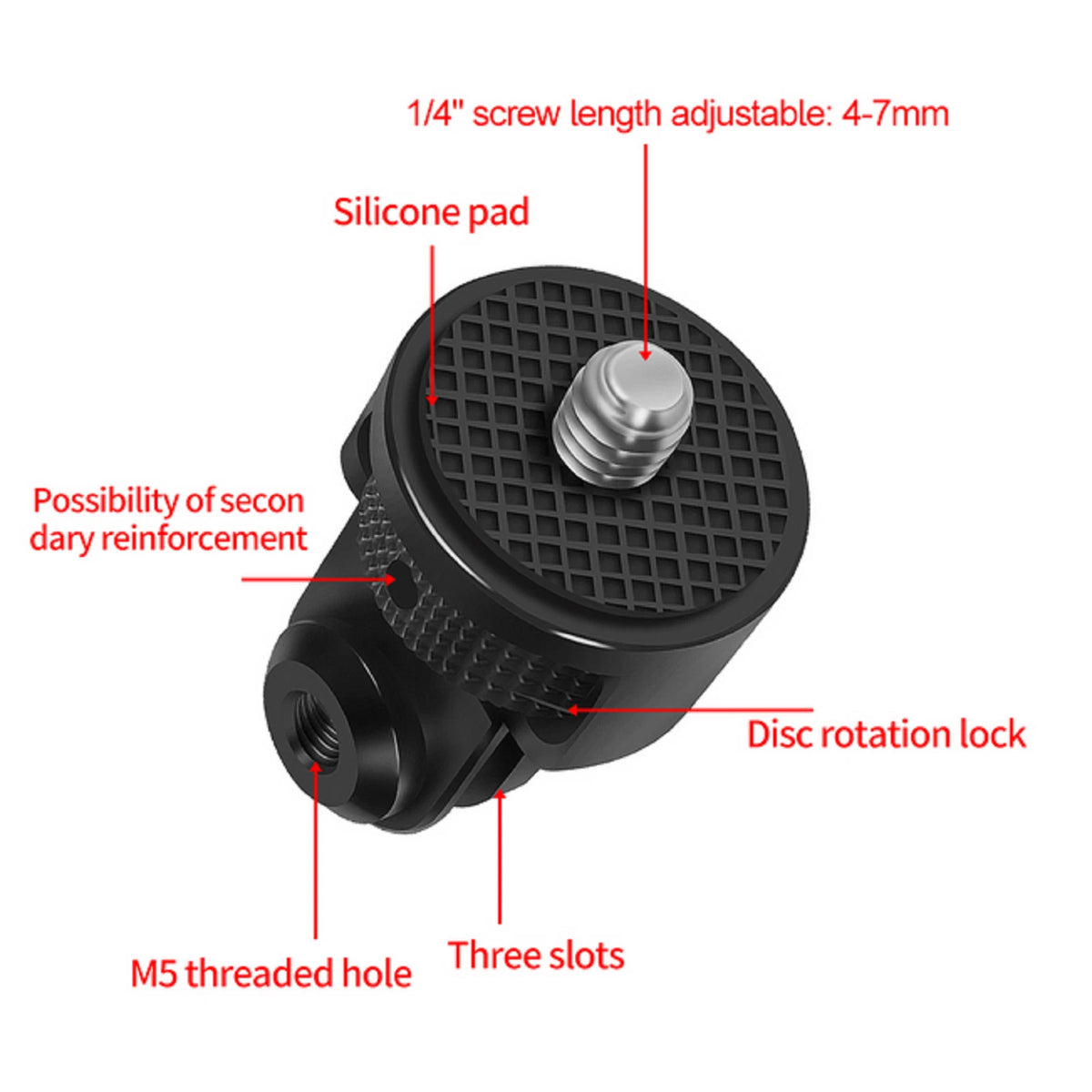 Mini Tripod Mount Alloy Adapter 360 Swivel Disc Reinforced 1/4" Screw For GoPro