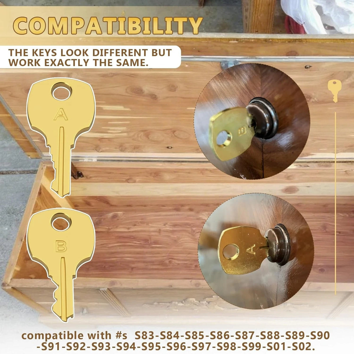 Cedar Chest Key Lock Replacement Fits All Lane S Series Locks, Brass color