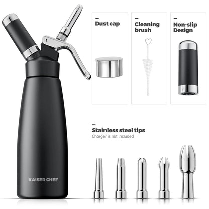 Professional Aluminum Whipped Cream Dispenser - 500 mL/1 500ml, Black