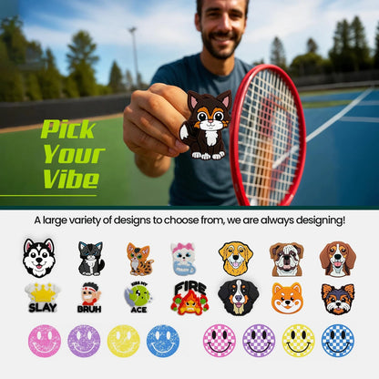 TRESSIS Tennis Racket Dampener - Cute Cat Designs - Vibration Brown and White