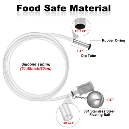 80CM Silicone Folating Dip Tube Stainless Floating Ball with universal, White