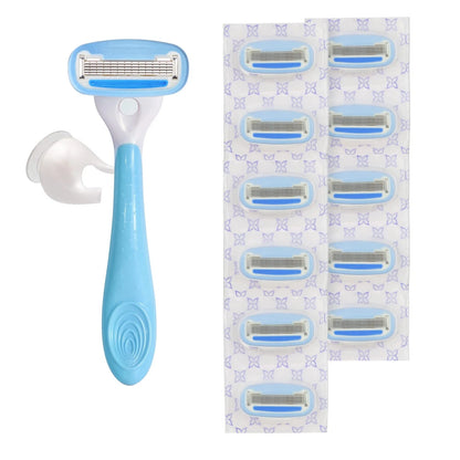 Amazon Basics 5-Blade Razor Handle for Women, 12 Count (Pack of 1), Blue