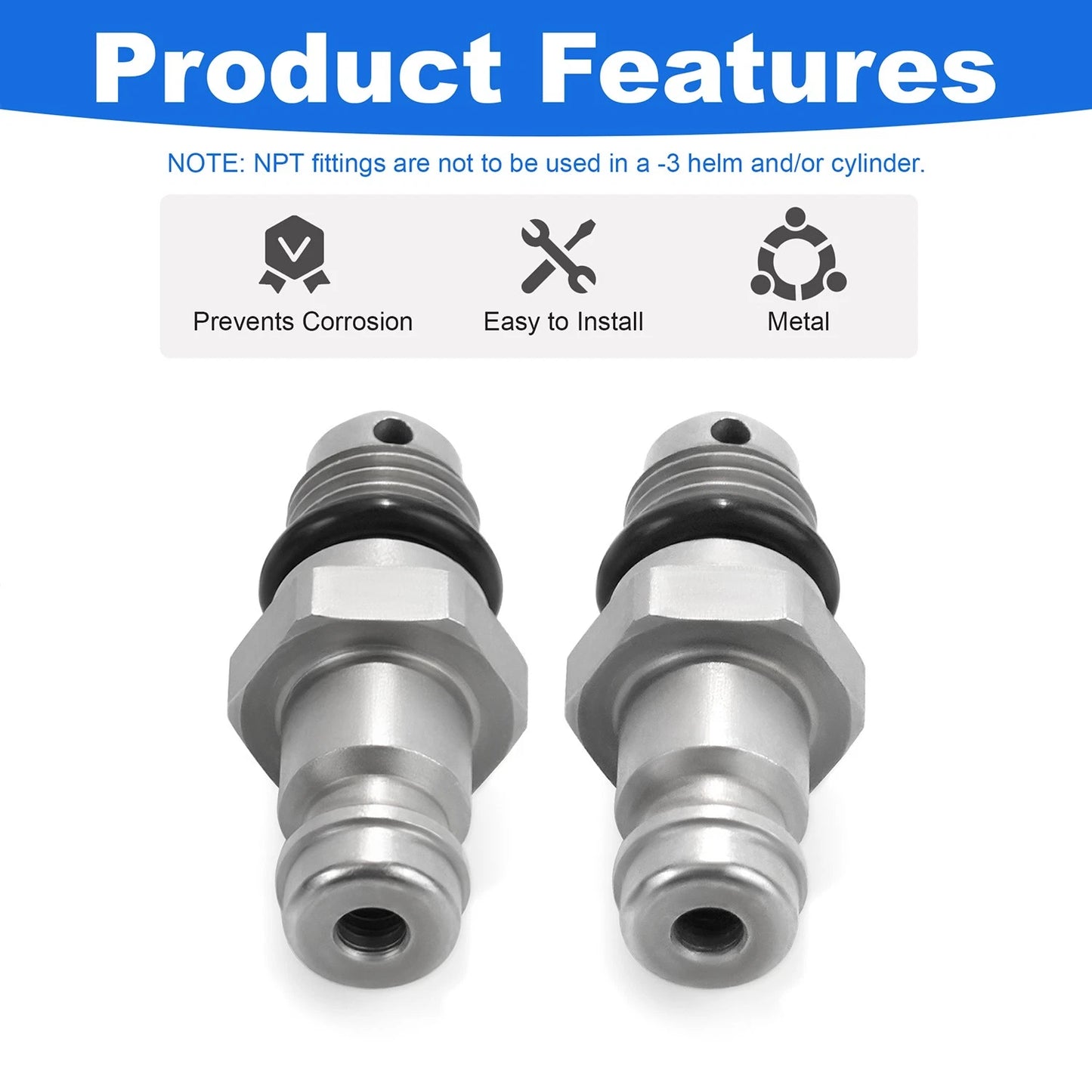 2PCS Front Mount Cylinder Bleed Fittings – 3/8" Compression,9/16"-24 Fine Thread