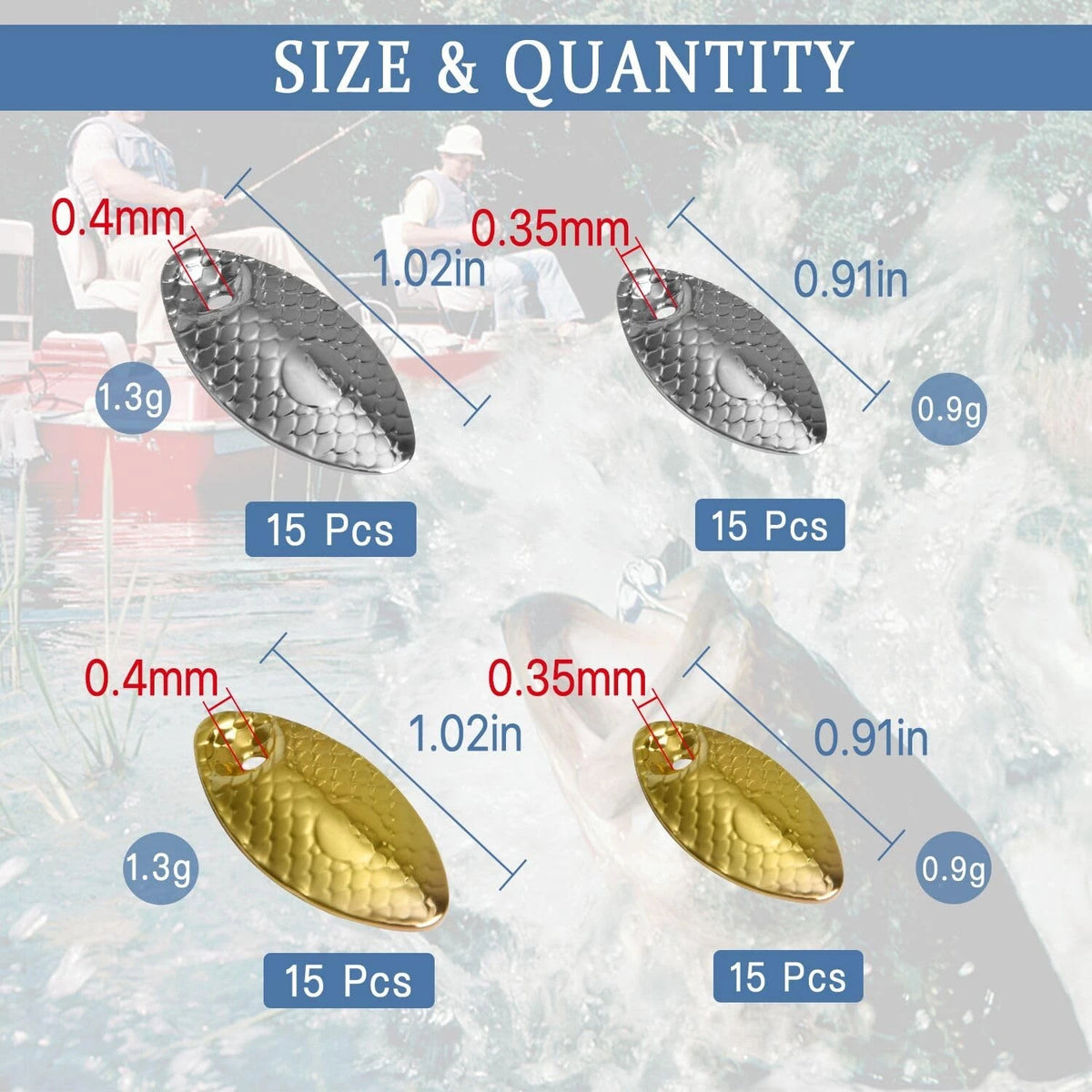 Akamino 60 Pcs Gold and Sliver Fishing Lures Making Small, Large, Gold,Silver
