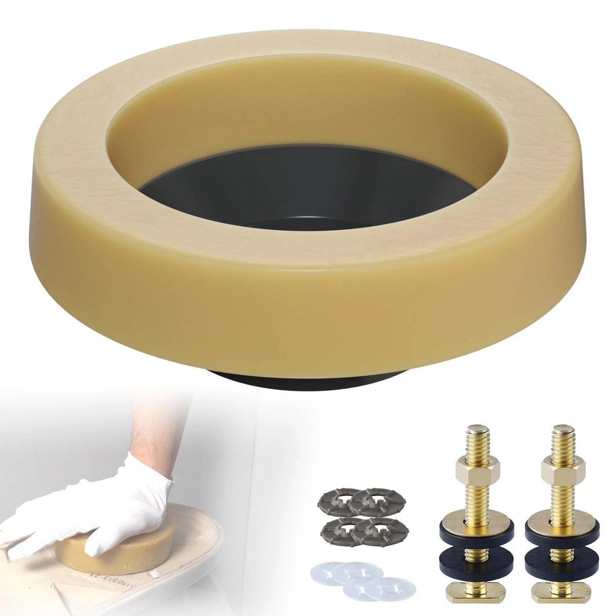 Hibbent Extra Thick Toilet Wax Ring Replacement Kit, 3 inches, Brass