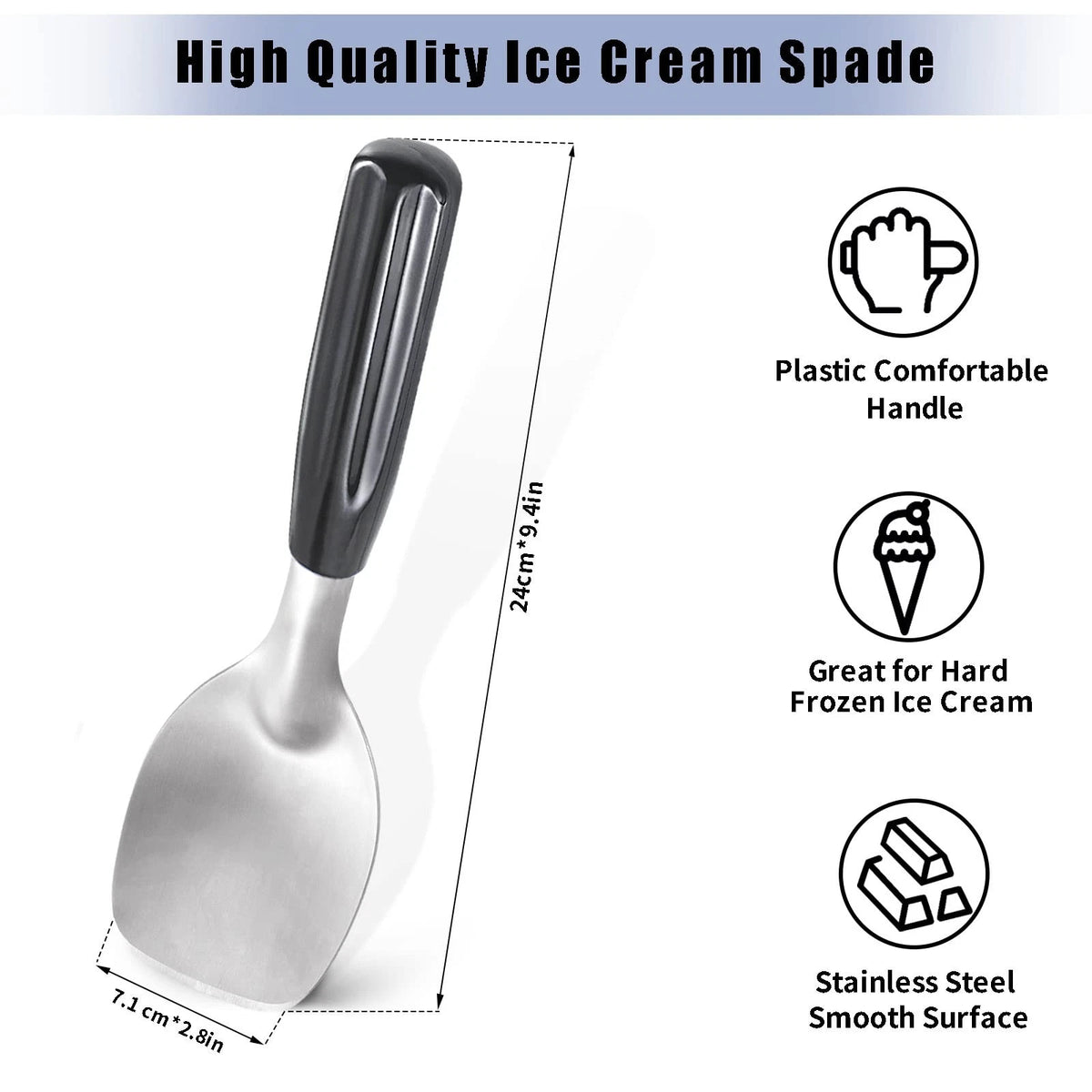 POWSHELF 2 Pack Ice Cream Spade - Stainless Steel Flat 9.4*7.1, Silver