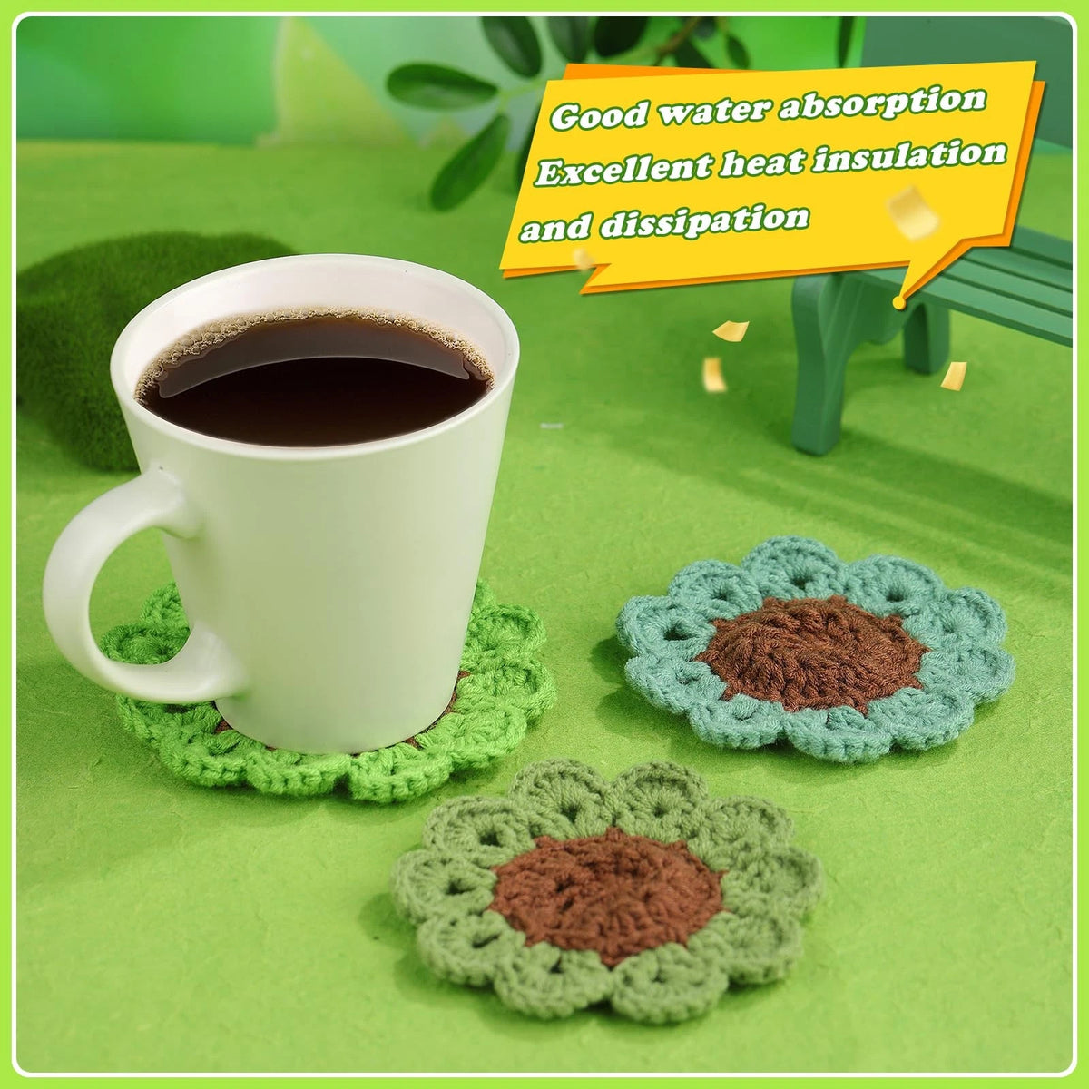 FTEVEN Crochet Kit for Beginners, 4 inches x 4 x 1 inch, 3PCS Coasters