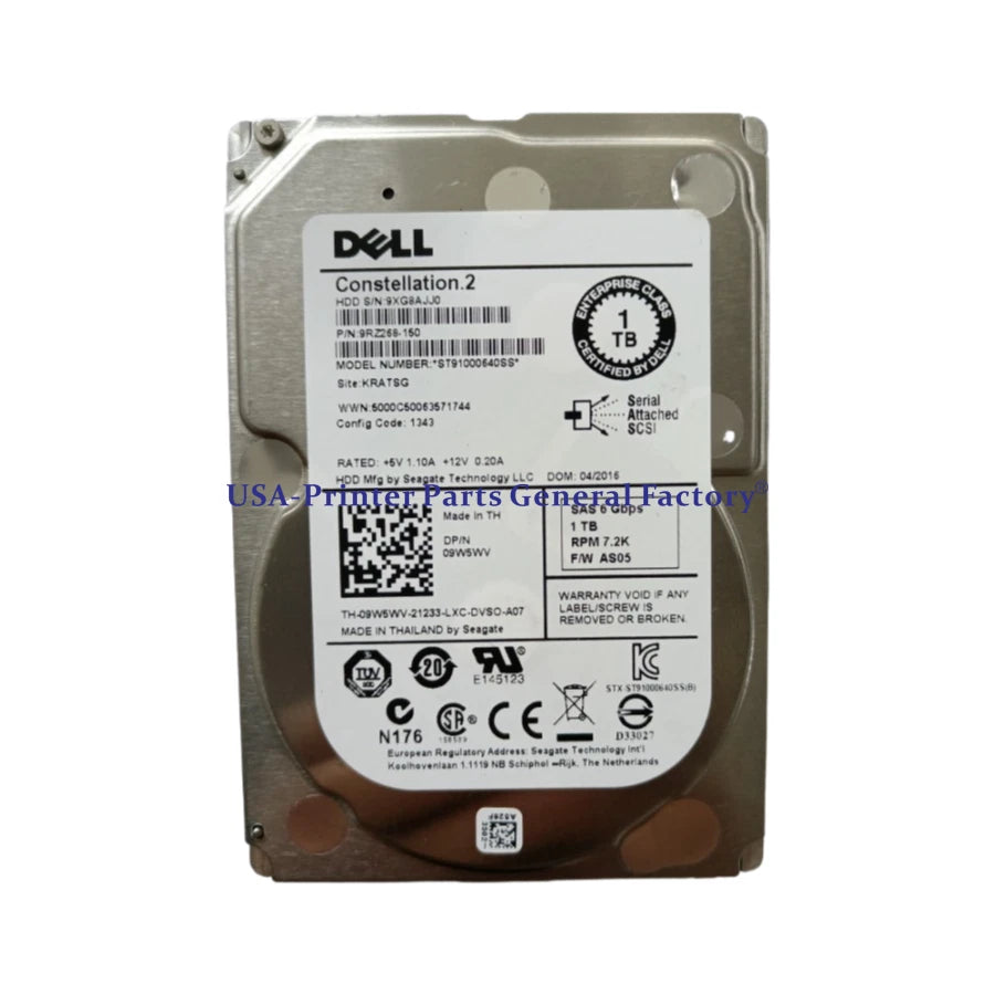 Compatible For DELL 09W5WV 1TB 7.2K 6G SFF SAS Hard Drive ST91000640SS