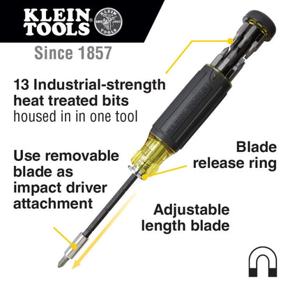 Klein Tools 32303 Multi-Bit Screwdriver/Nut Driver, 14-in-1, Black/Yellow
