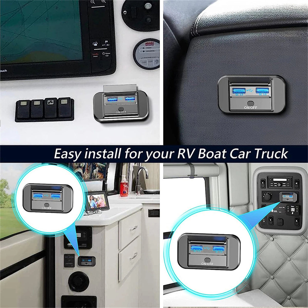 12-24V Dual USB QC3.0 Car Boat RV Fast Charger Socket Power Outlet Panel W/ LED