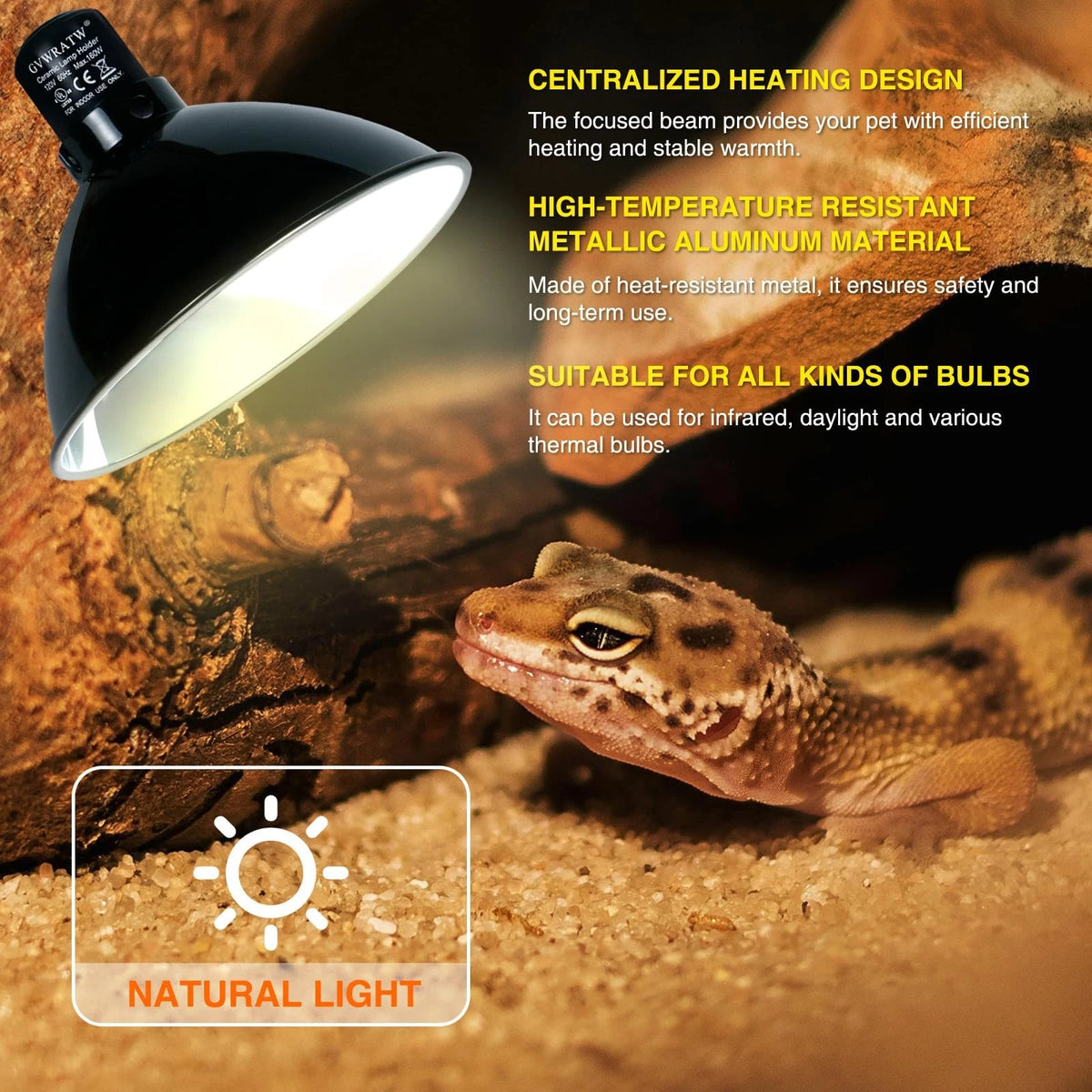 GVWRATW Reptile Lamp Fixture with Dimming Thermostat – Deep Dome Heat Black