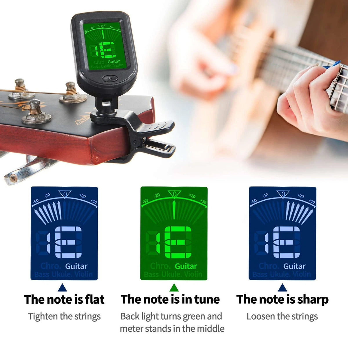 Guitar Tuner Clip On Ukulele 1 Pack for Bass Black 1