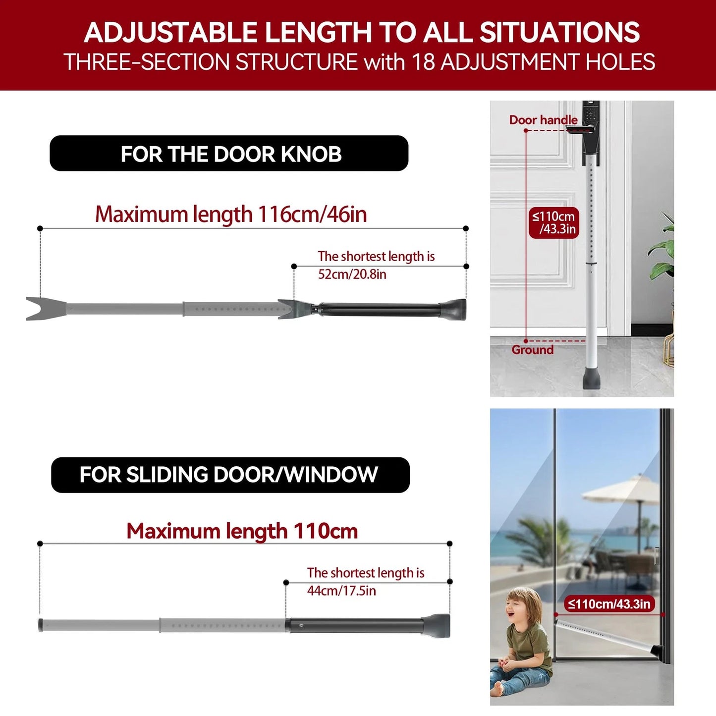 AceMining Upgraded Door Security Bar & Sliding Patio Bar, Heavy 1 Pack, White