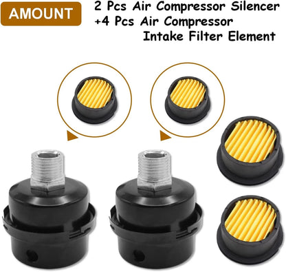 Pack of 2 Air Compressor Silencer with Replacement Elements, 1/2" Thread 1/2