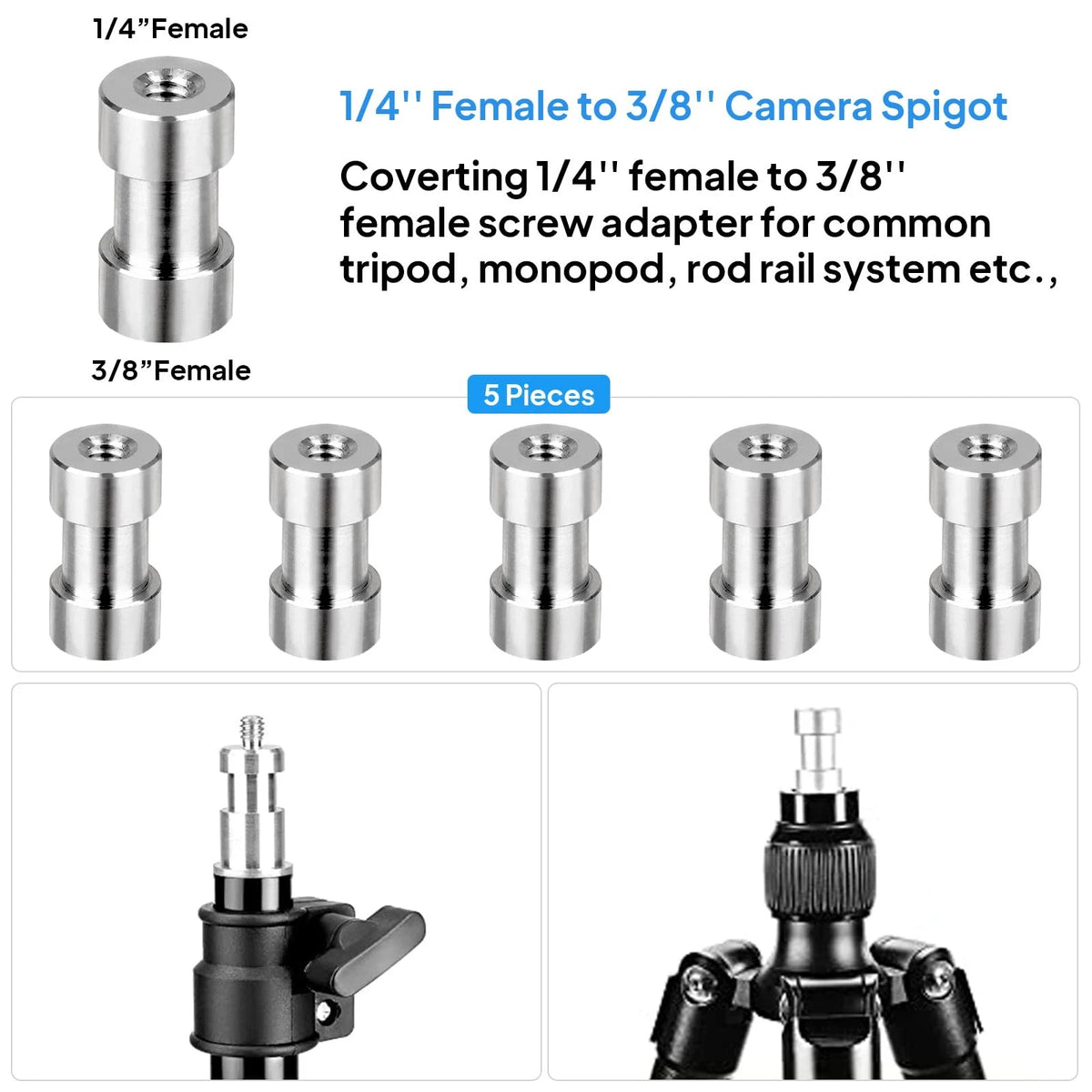 Camera Screw Set - 20pcs Tripod Adapter Mounts for 1/4" to 3/8" 1/4", Silver