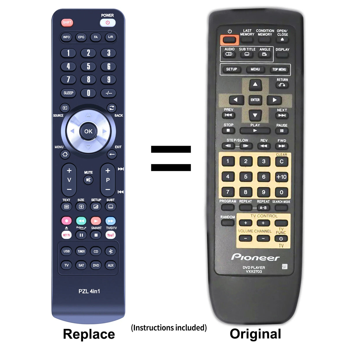 VXX2703 Replace Remote Control For Pioneer DV-353 DV-434 DV-444 DVL-909