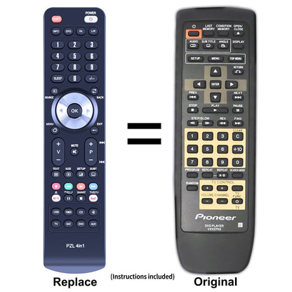 VXX2703 Replace Remote Control For Pioneer DV-353 DV-434 DV-444 DVL-909