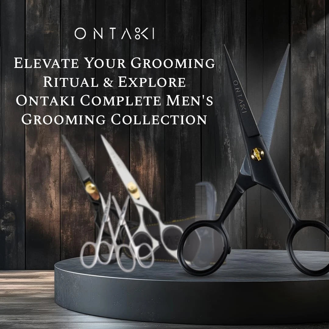 Ontaki Mustache Scissors - 5-Inch, Black - Bevel-Edge 5-inch(3 pack),