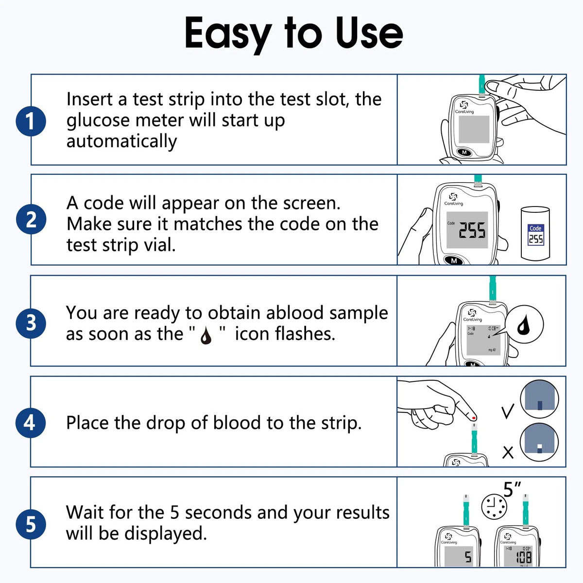 CareLiving BGM101 Blood Glucose Monitor Kit, 100 Test Strips, 100 gray