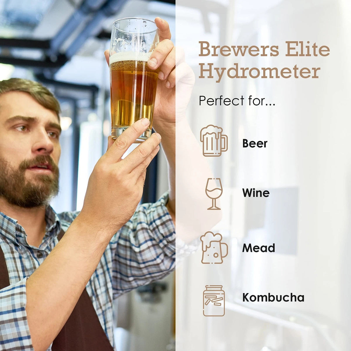 Brewer's Elite Hydrometer - for Home Brew Beer, Wine, Set, Clear