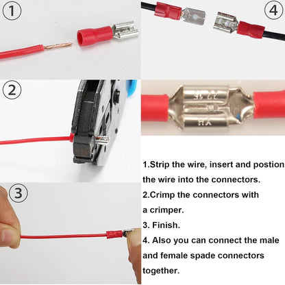 300pcs 18 Types Crimp Connectors, Ring Spade Fork 300pcs, Red, Blue, Yellow