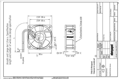 Ebmpapst 614NGN Axial Fan DC 24V 2.1W 90mA 60*60*25MM 2-wires Cooling Fan