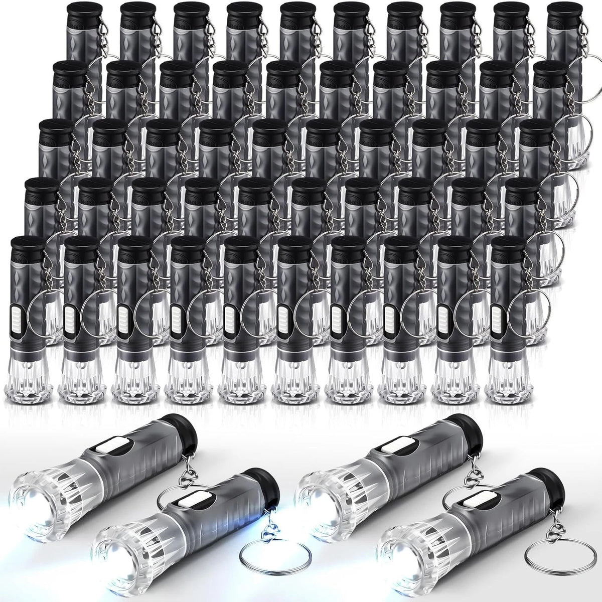 Jexine 50 Pcs Mini Flashlight Keychains Bulk with Lanyard Portable Black