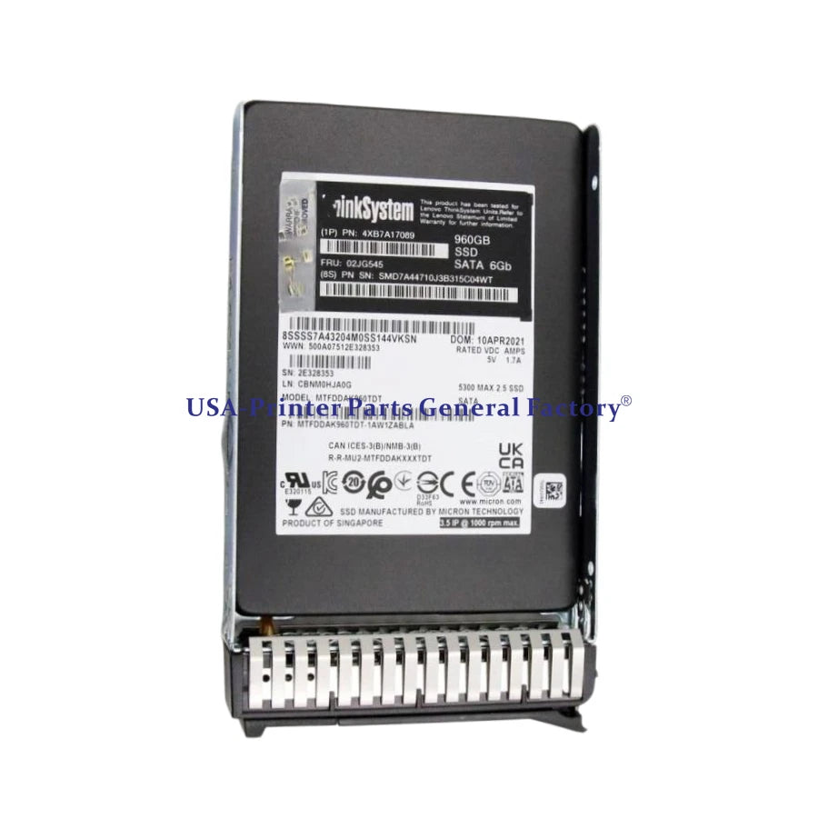 Compatible For ThinkSystem 02JG545 4XB7A17089 2.5" 960GB SATA 6Gb Hot Swap SSD