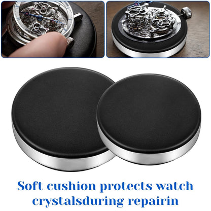 Classicseali 2pcs Watch Cushion, Round Leather Movement Black + Silver