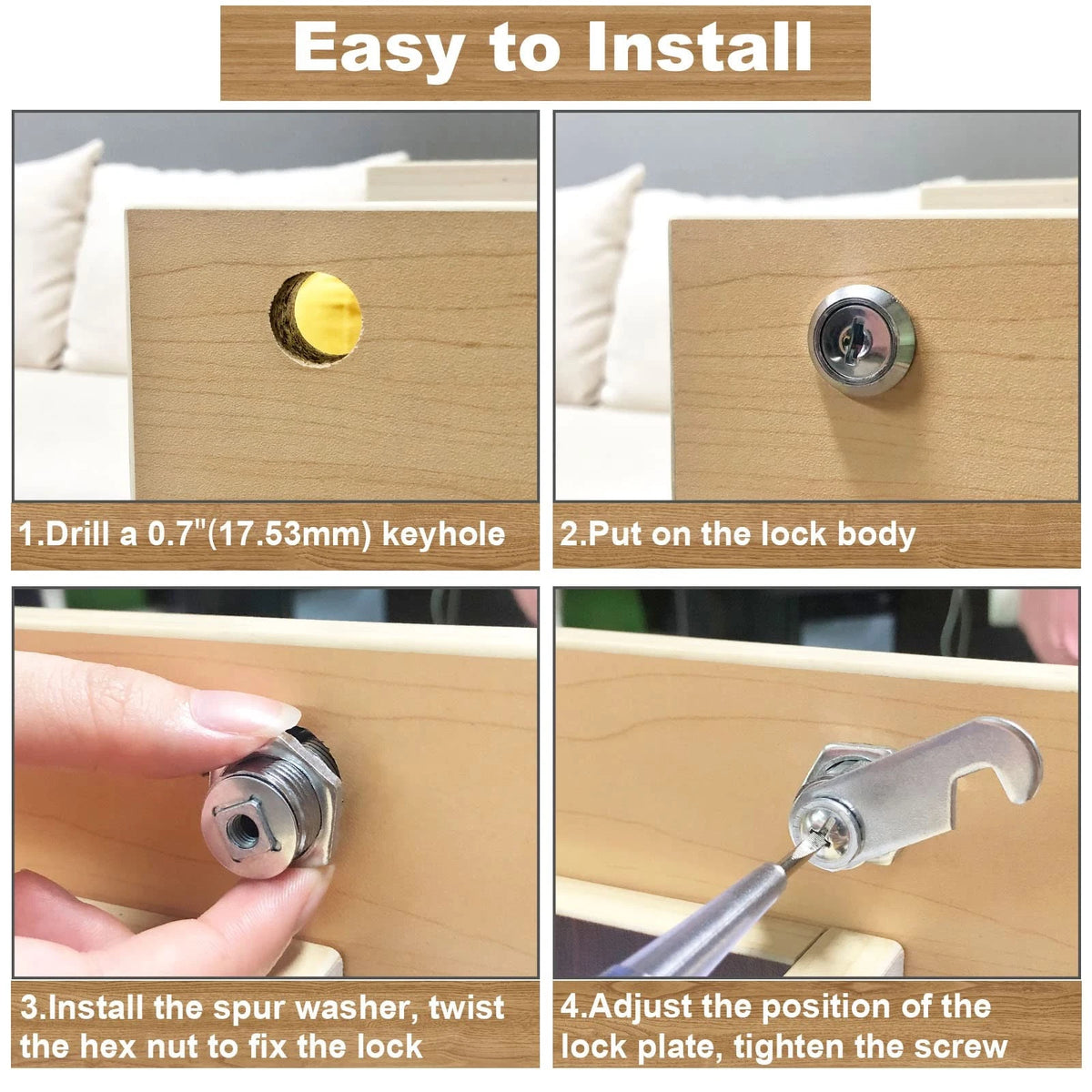 Hecfu 6 Pack Cabinet Locks with Keys, 5/8" Cam Lock 6 5/8 Inch, Silver