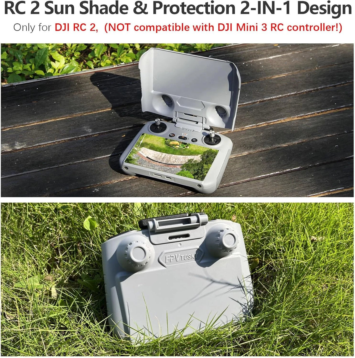 FPVtosky 2-in-1 Mini 5/4 Pro RC 2 Sun Hood & RC2 Protective Cover, Grey