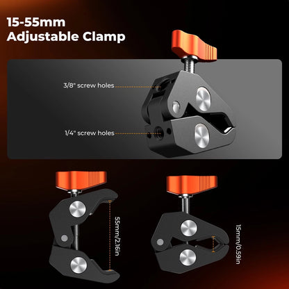 K&F CONCEPT 9.8" Magic Arm Clamp Kit with 1/4" & 3/8" Thread 9.8-Inch, Black