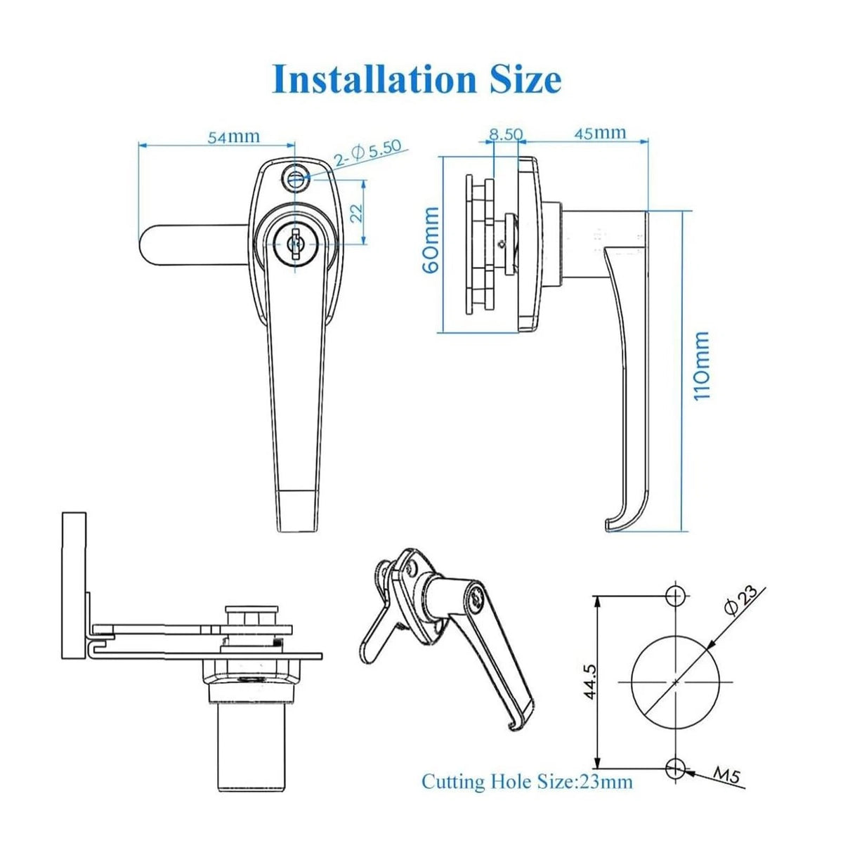 NHDSUO 2 Sets Handle Cam Lock,L-Type Locking Door Handle,Cabinet Chrome